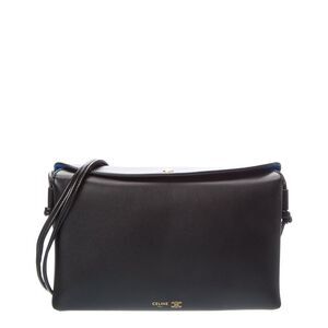 Celine Trio Flap Leather Shoulder Bag, Black